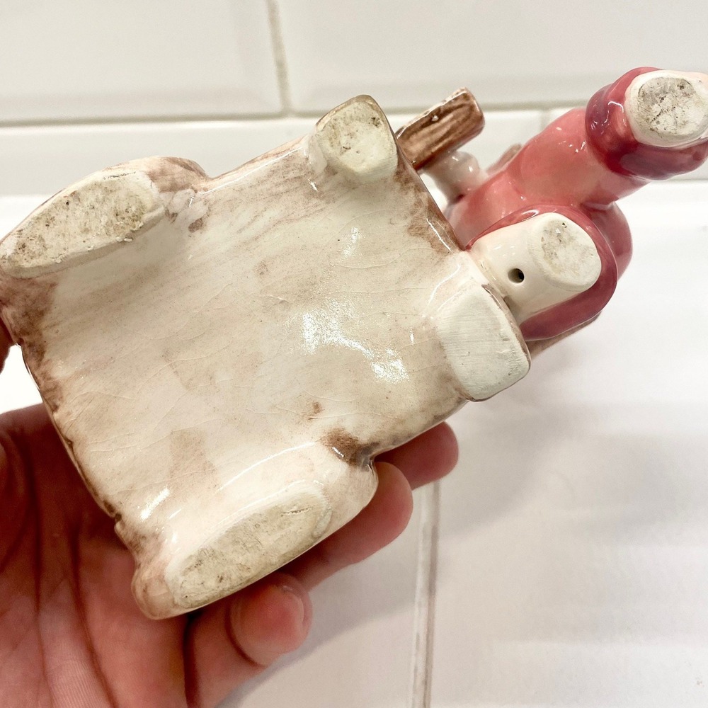 Vintage Ceramic Girl Pushing Wheelbarrow Planter Pink Sun Hat Kitsch Decor - Picture 9 of 10